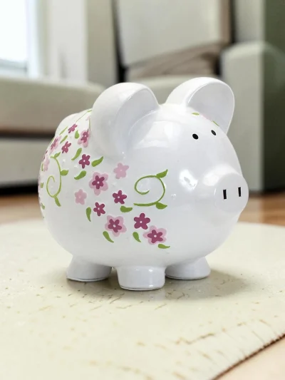 Vintage Floral Ceramic Piggy Bank - Decorative Keepsake for Kids and Home Decor