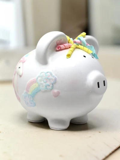 Large Unicorn and Rainbows Ceramic Piggy Bank for Kids - Hand-Painted Decorative Keepsake